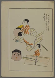 Japanska leksaker, från Unai no tomo (A Childs Friends) av Shimizu Seifu, 1891-1923. Avvecklingsfigurer.